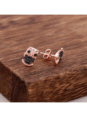 Sümer Telkari Baykuş Safir Taşlı Rose Gümüş Küpe 3765