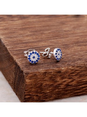 Sümer Telkari Nazar Boncuklu Tasarım Taşlı Gümüş Küpe 3823