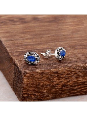 Sümer Telkari Safir Taşlı Gümüş Küpe 3854