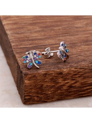 Sümer Telkari Mix Taşlı Yusufçuk Tasarımlı Gümüş Küpe 4018