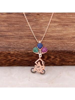Sümer Telkari Mutluluktan Uçan Aşıklar Bisikletli Rose Gümüş Kolye 4057