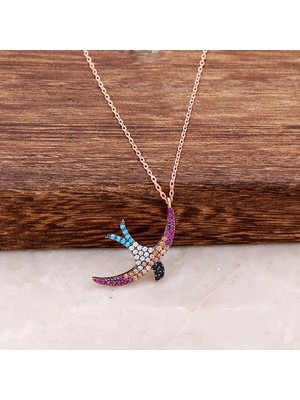 Sümer Telkari Martı Tasarım Rose Gümüş Kolye 4078