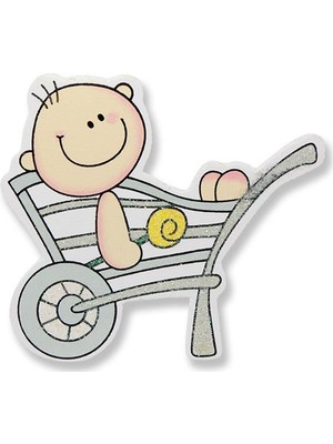 Mutlu Adım 12 Adet 8 x 8 cm Ahşap Sticker El Arabasında Bebek