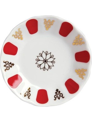 Porland Porselen Acem Kırmızı Yaldızlı Çay Tabağı 12'Li