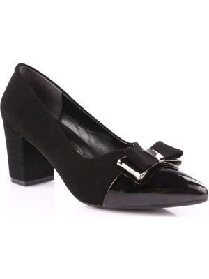 DGN 604 Kadın Sivri Burun Topuklu Ayakkabı Siyah Velvet