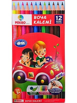Mikro Gold 12 Renk Tam Boy Kuru Boya Kalemi Çocuklar İçin Güvenli Non-Toksik 12 Adet