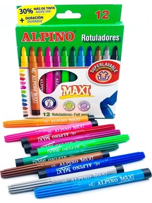 Alpino 12 Renk Maxi Keçeli Kalem Ar-06 Yıkanabilir 12 Parça Renkli Kalem Seti