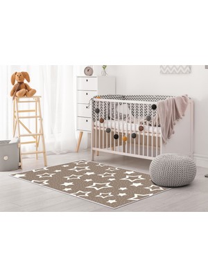Dekoreko Antialerjik Kaymaz Taban Yıkanabilir Çocuk Odası Halısı 2123 Kahve 100X160 cm