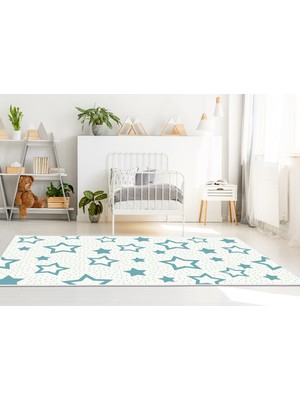 Dekoreko Antialerjik Kaymaz Taban Yıkanabilir Çocuk Odası Halısı 2123 Mavi 2 100X160 cm