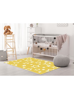 Dekoreko Antialerjik Kaymaz Taban Yıkanabilir Çocuk Odası Halısı 2123 Sarı 100X160 cm