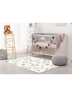 Dekoreko Antialerjik Kaymaz Taban Yıkanabilir Çocuk Odası Halısı 2123 Vizon 2 100X160 cm