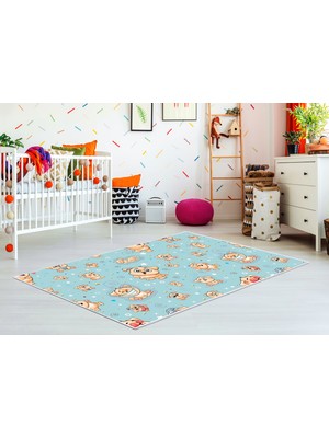Dekoreko Antialerjik Kaymaz Taban Yıkanabilir Çocuk Odası Halısı 512 Mavi 100X160 cm