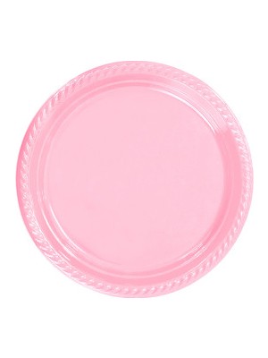 Tabak Plastik Yuvarlak 22 Cm Pembe 25 Adet