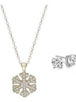 Forentina Bayan Zirkon Taşlı Kar Tanesi Kolye Küpe Set Ps0665
