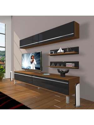 Decoraktiv Eko 5 Mdf Std Krom Ayaklı Tv Ünitesi Tv Sehpası Ceviz Siyah