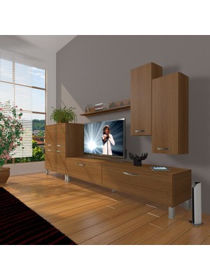 Decoraktiv Eko 6 Slm Std Krom Ayaklı Tv Ünitesi Tv Sehpası Naturel Ceviz