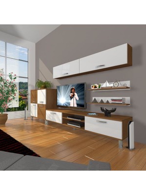 Decoraktiv Eko 6Y Mdf Dvd Krom Ayaklı Tv Ünitesi Tv Sehpası Ceviz Beyaz