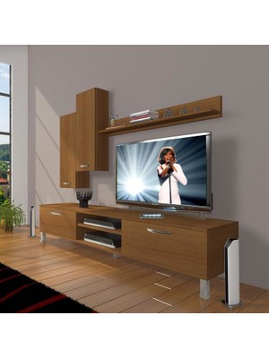 Decoraktiv Eko 7 Mdf Dvd Krom Ayaklı Tv Ünitesi Tv Sehpası Naturel Ceviz
