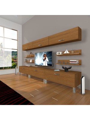 Decoraktiv Eko 8Y Slm Krom Ayaklı Tv Ünitesi Tv Sehpası Naturel Ceviz
