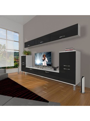 Decoraktiv Eko 9 Slm Std Krom Ayaklı Tv Ünitesi Tv Sehpası Beyaz Siyah
