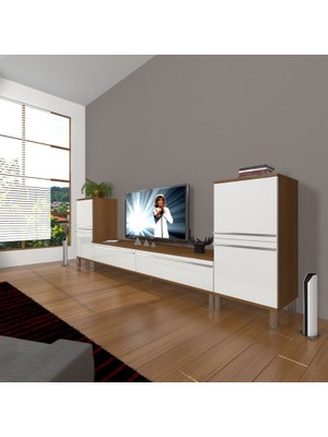Decoraktiv Eko On2 Mdf Std Krom Ayaklı Tv Ünitesi Tv Sehpası Ceviz Beyaz
