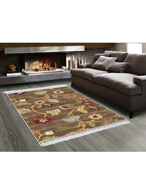Dekoreko İnci Dijital Saçaklı Yıkanabilir Kaymaz Taban Halı 1842 Desen 1 160 x 230