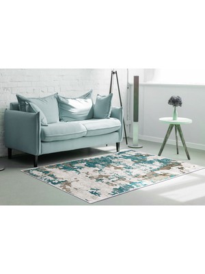 Dekoreko İpek Saçaksız Yıkanabilir Kaymaz Taban Halı 7003 Mavi 120X180