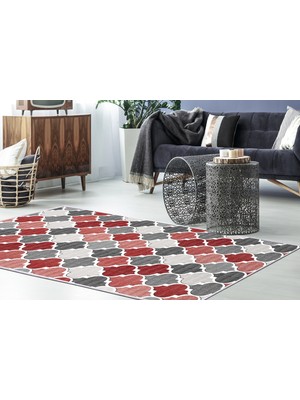 Dekoreko İpek Saçaksız Yıkanabilir Kaymaz Taban Halı 7006 Kırmızı 80X150