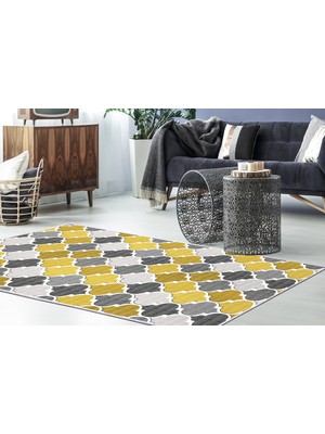 Dekoreko İpek Saçaksız Yıkanabilir Kaymaz Taban Halı 7006 Sarı 120X180