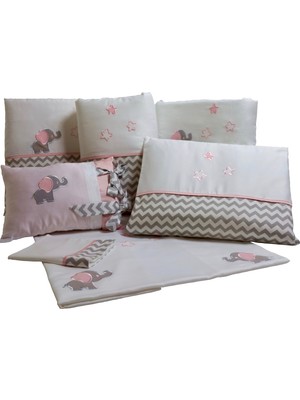 Pudradecor Elefante Bebek Uyku Seti / Filli Pembe Gri Zigzaglı