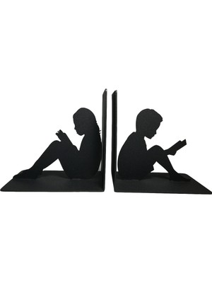 Simge Yapı Dekorasyon Kitap Okuyan Kız Ve Erkek Çocuk Figürlü 2'Li Metal Kitap Desteği Kitap Tutucu
