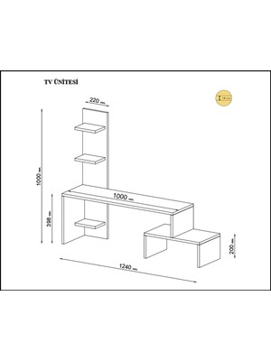 BMdekor TV Ünitesi Sümbül Siyah 124 cm