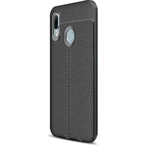 Huawei P Smart 2019 Kılıf Deri Dokulu Silikon Siyah