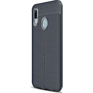 Huawei P Smart 2019 Kılıf Deri Dokulu Silikon Lacivert
