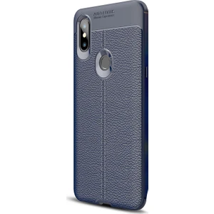 Xiaomi Mi Mix 3 Kılıf Deri Dokulu Silikon Lacivert