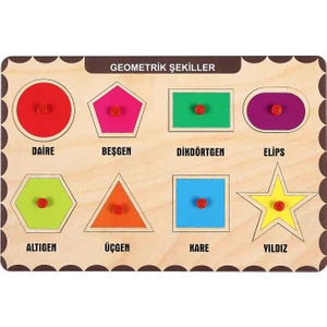 Ahşap Tutmalı Eğitici Yapboz Geometrik Şekiller