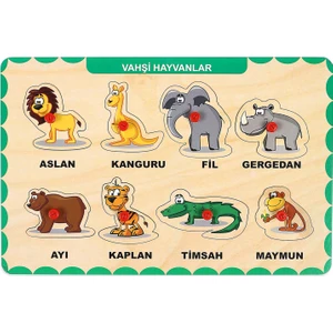 Ahşap Tutmalı Eğitici Yapboz Vahşi Hayvanlar