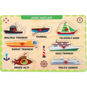 Ahşap Tutmalı Eğitici Yapboz Deniz Taşıtları