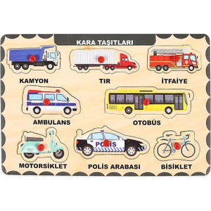 Ahşap Tutmalı Eğitici Yapboz Kara Taşıtları