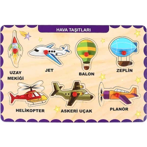 Ahşap Tutmalı Eğitici Yapboz Hava Taşıtları