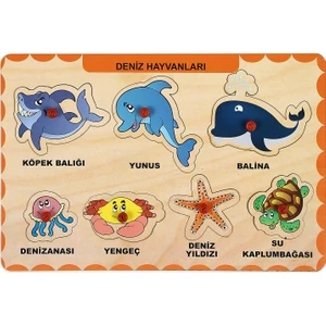 Ahşap Tutmalı Eğitici Yapboz Deniz Hayvanları