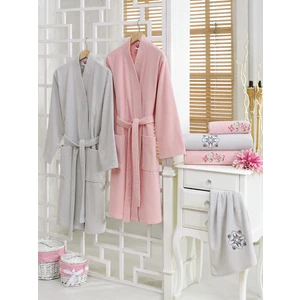 Cotton Box Nakışlı Aile Bornoz Seti Pudra Gri