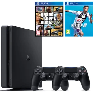 PS4 Slim 500 GB Oyun Konsolu + 2. PS4 Kol + PS4 Gta 5 + PS4 Fifa 19 Türkçe
