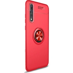 DVR Huawei P20 Pro Silikon Kılıf Ravel Soft Yüzüklü Standlı (Kırmızı) + Cam Ekran Koruyucu