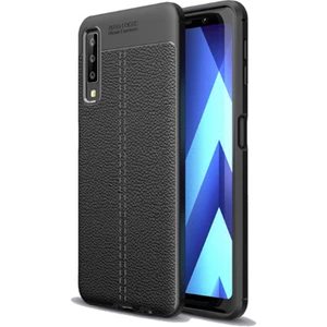 DVR Samsung Galaxy A7 2018 Silikon Kılıf Karbon Niss Deri Görünümlü (Siyah)