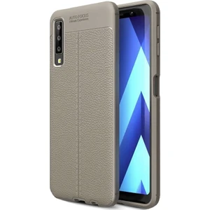 DVR Samsung Galaxy A7 2018 Silikon Kılıf Karbon Niss Deri Görünümlü (Füme)