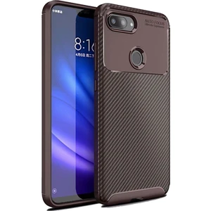 DVR Xiaomi Mi 8 Lite Kılıf Silikon Negro Karbon Darbe Emici (Kahverengi)