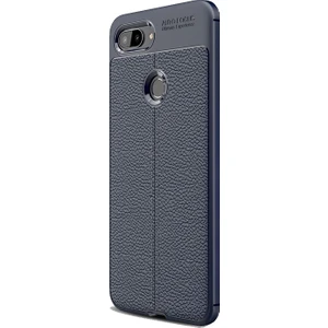 DVR Xiaomi Mi 8 Lite Kılıf Silikon Özel Karbon Niss Deri Görünümlü (Lacivert) + Cam Ekran Koruyucu