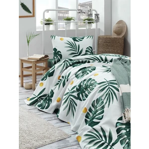 Eponj Home Doğal Pike Baskılı Tek Kişilik Monstera Yeşil