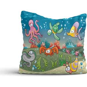 Cici Tasarım Deniz Altı Şehir Desenli Kırlent Kılıfı-60x60